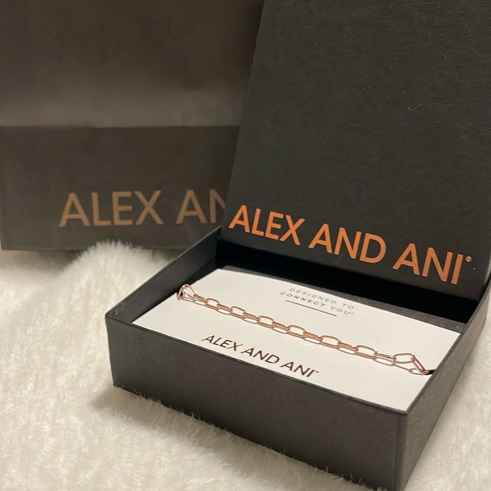 Alex And Ani Rose Gold Tone Paper Clip Style Bracelet